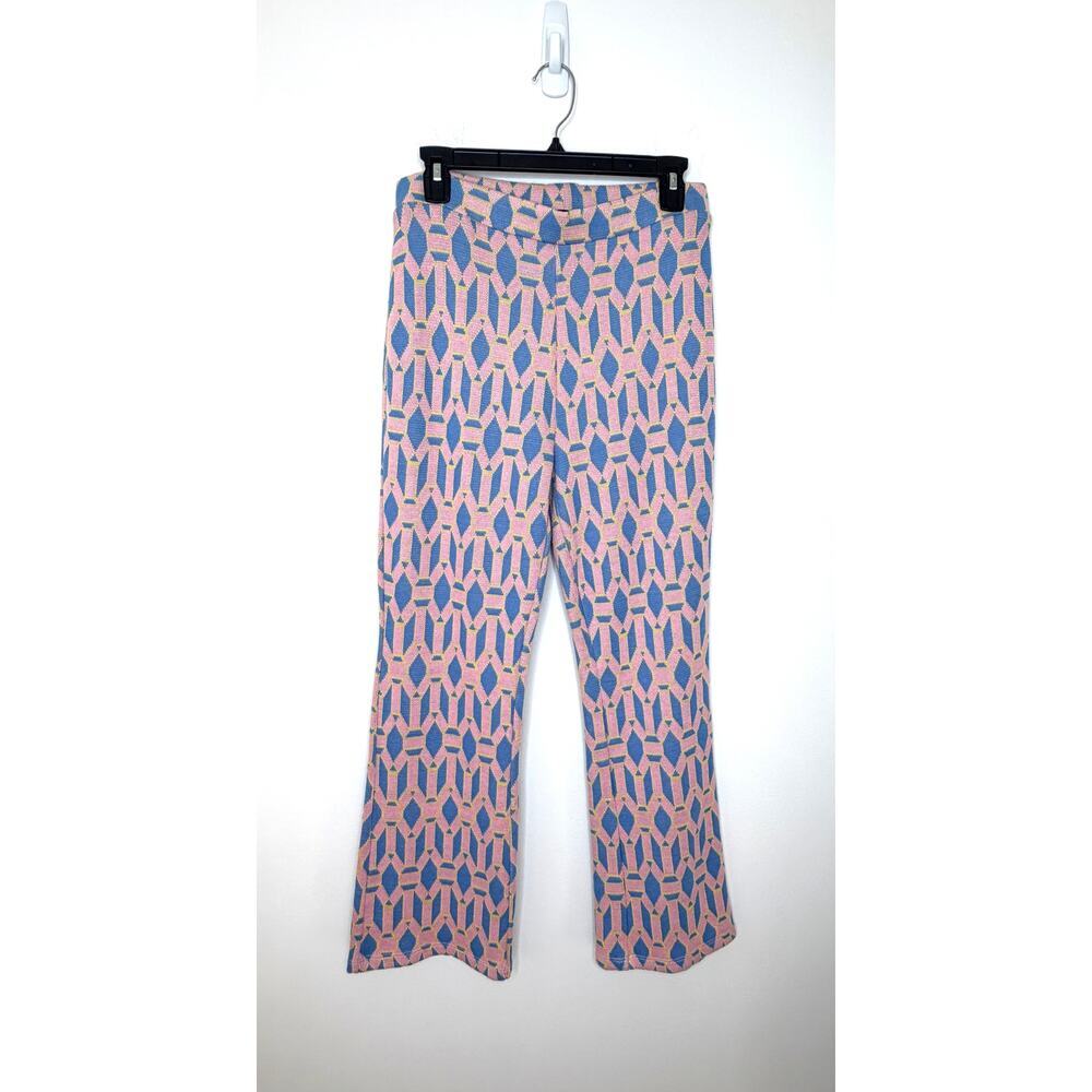Zara Jacquard Geometric Knit Flare Pants Sz L Boho Festival Hippie 70s Disco